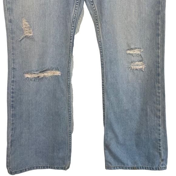 Levi’s Distressed 527 Low Boot Cut Destroyed Light Blue Wash Denim Jeans W32 L30 - Picture 12 of 16